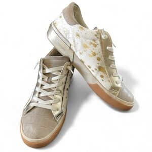 Dolce Vita Zina Gold Splash Calf Women's Sneakers Size 8 Cream and Gold